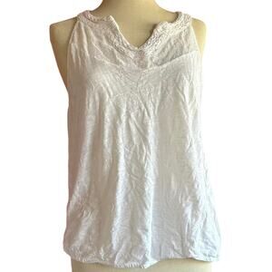 Juniors Tops Size Large White Tank Casual Cottage Classic